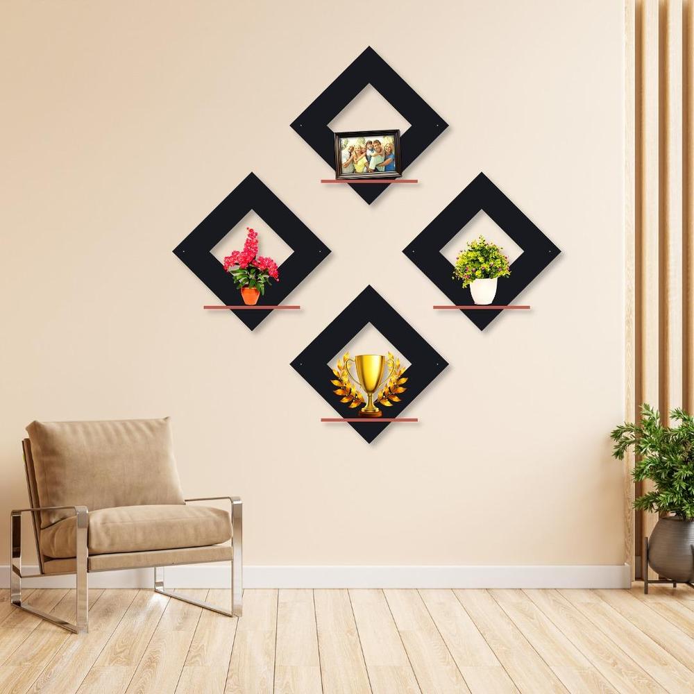 4-Piece Diamond Wall Shelves Set | Modern Decorative Floating Shelves