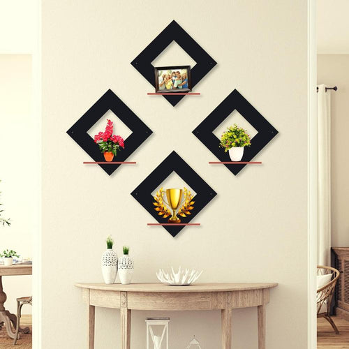 4-Piece Diamond Wall Shelves Set | Modern Decorative Floating Shelves