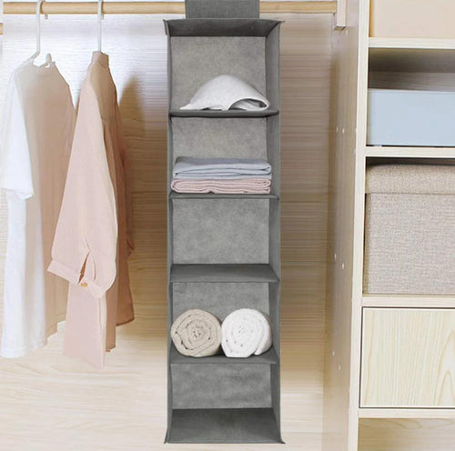 5-Layer Hanging Closet Organizer – Foldable Wardrobe Storage Shelf