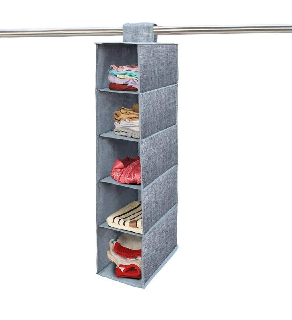 5-Layer Hanging Closet Organizer – Foldable Wardrobe Storage Shelf