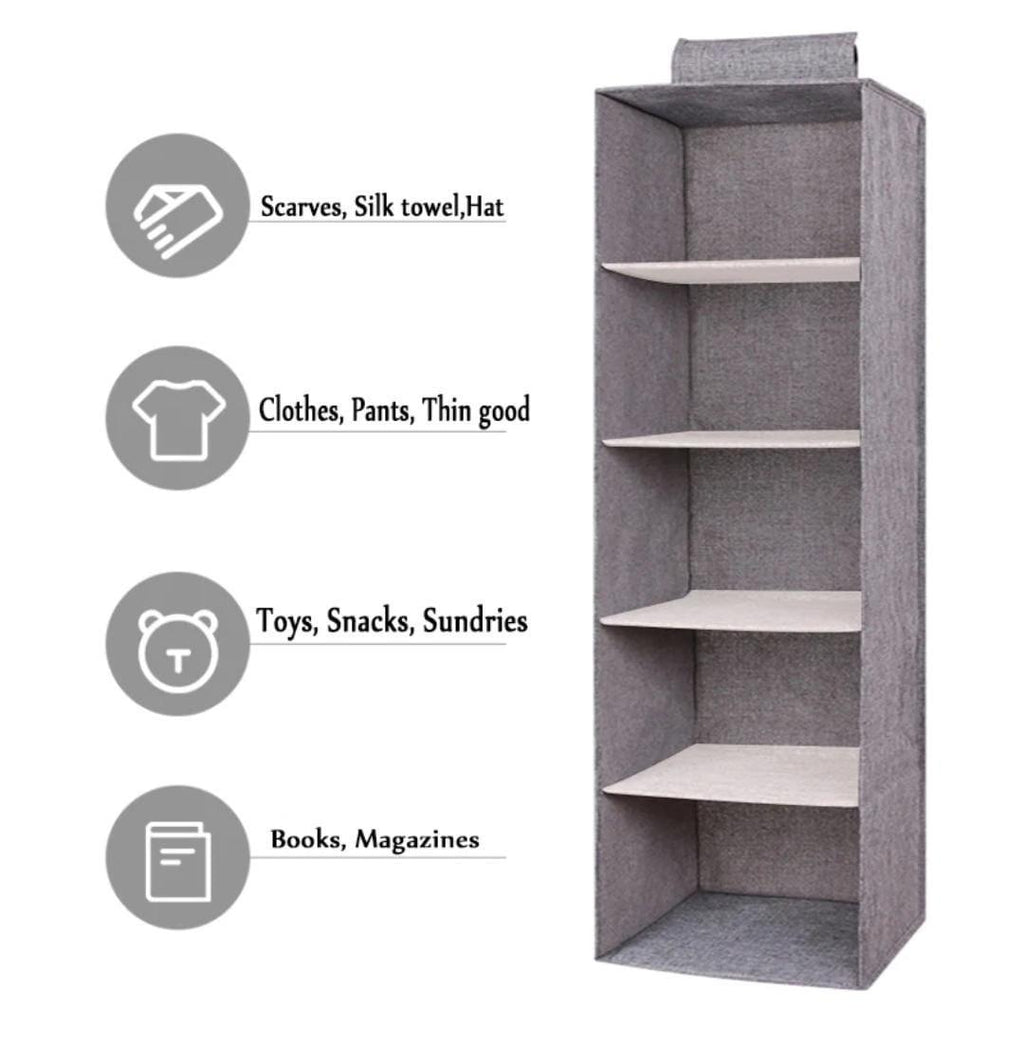 5-Layer Hanging Closet Organizer – Foldable Wardrobe Storage Shelf