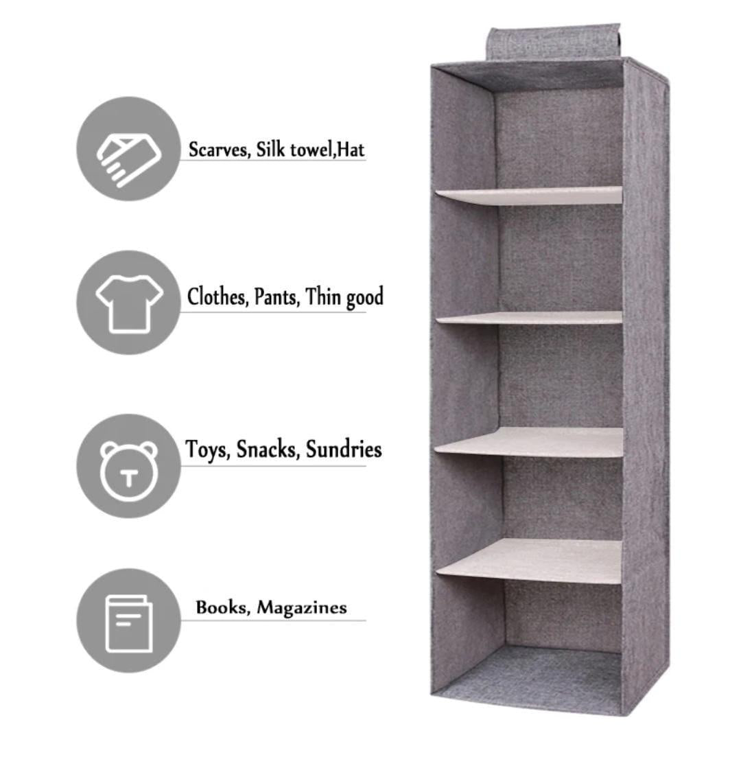 5-Layer Hanging Closet Organizer – Foldable Wardrobe Storage Shelf