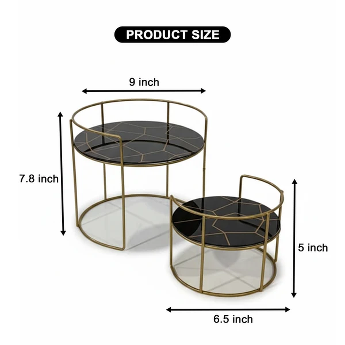 Round Marble Vanity Stands product size diagram — 9 × 7.8 in and 6.5 × 5 in
