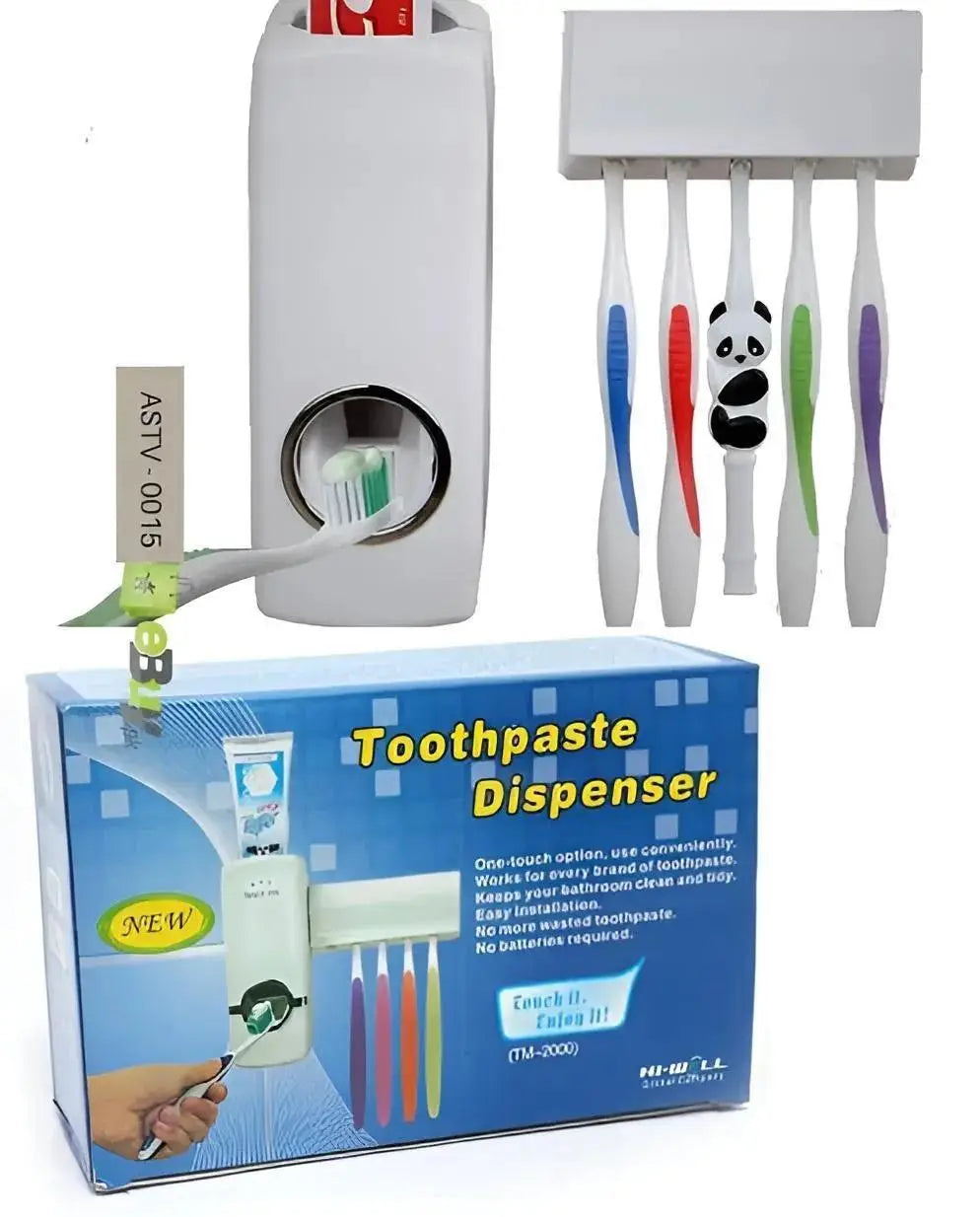 Toothpaste Dispenser & 5-Slot Toothbrush Holder – Wall Mounted