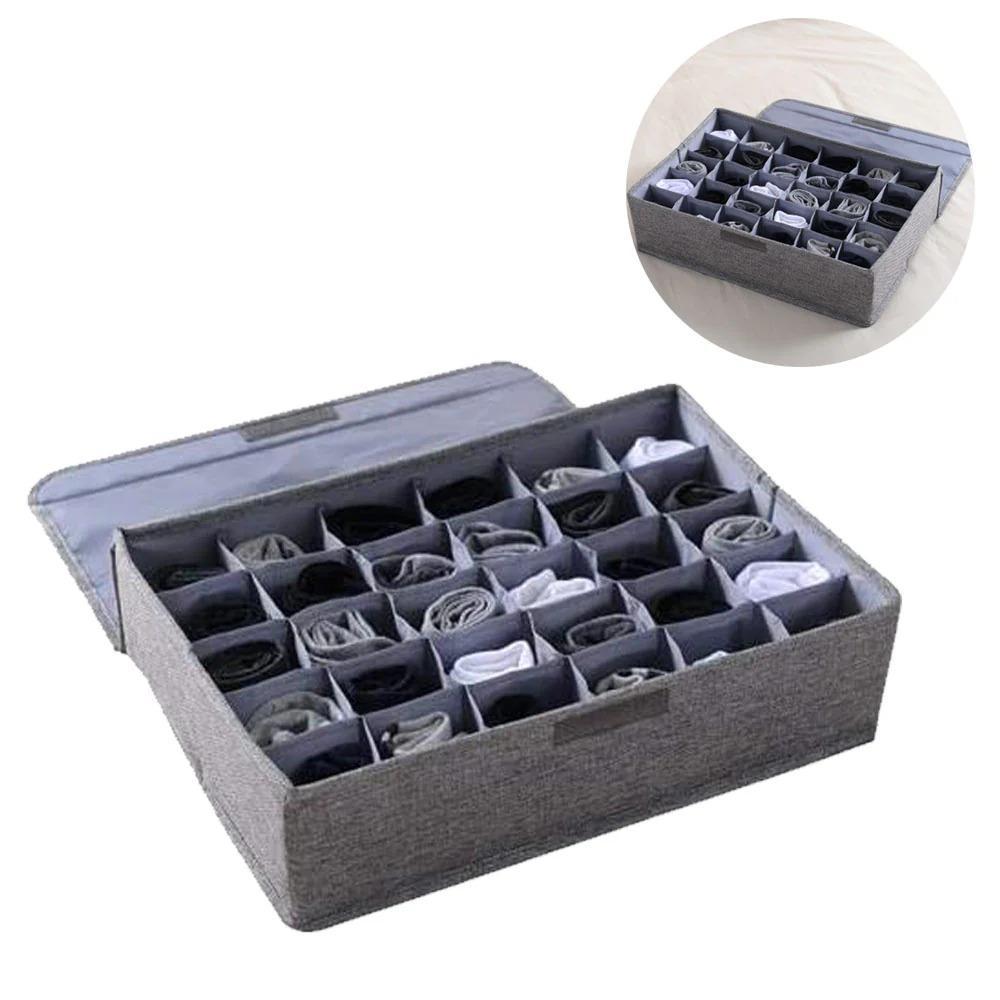 Foldable Clothes & Socks Organizer Box with Compartments and Lid
