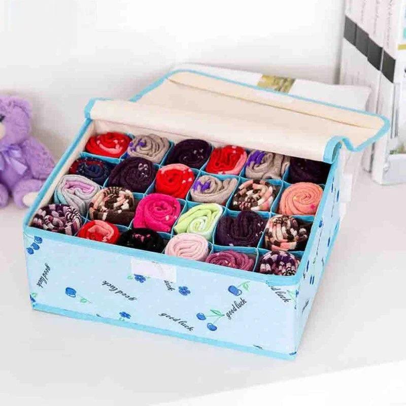 Foldable Clothes & Socks Organizer Box with Compartments and Lid