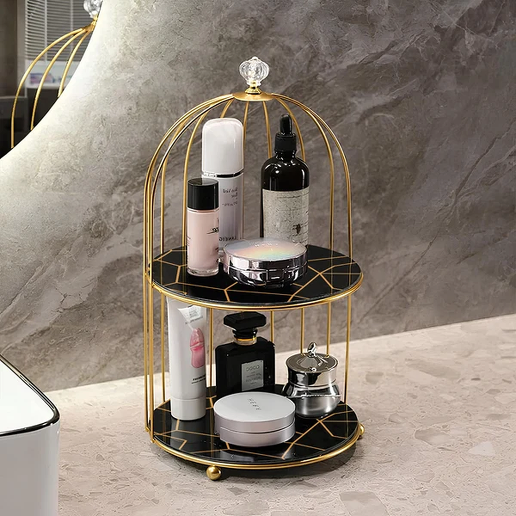 Golden Birdcage Cosmetic Display Stand