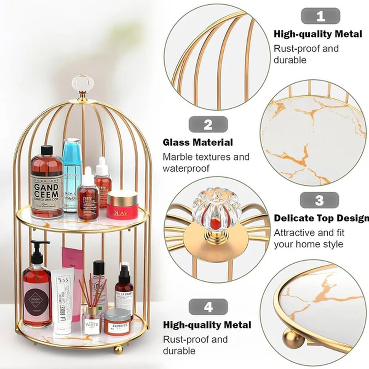 Golden Birdcage Cosmetic Display Stand