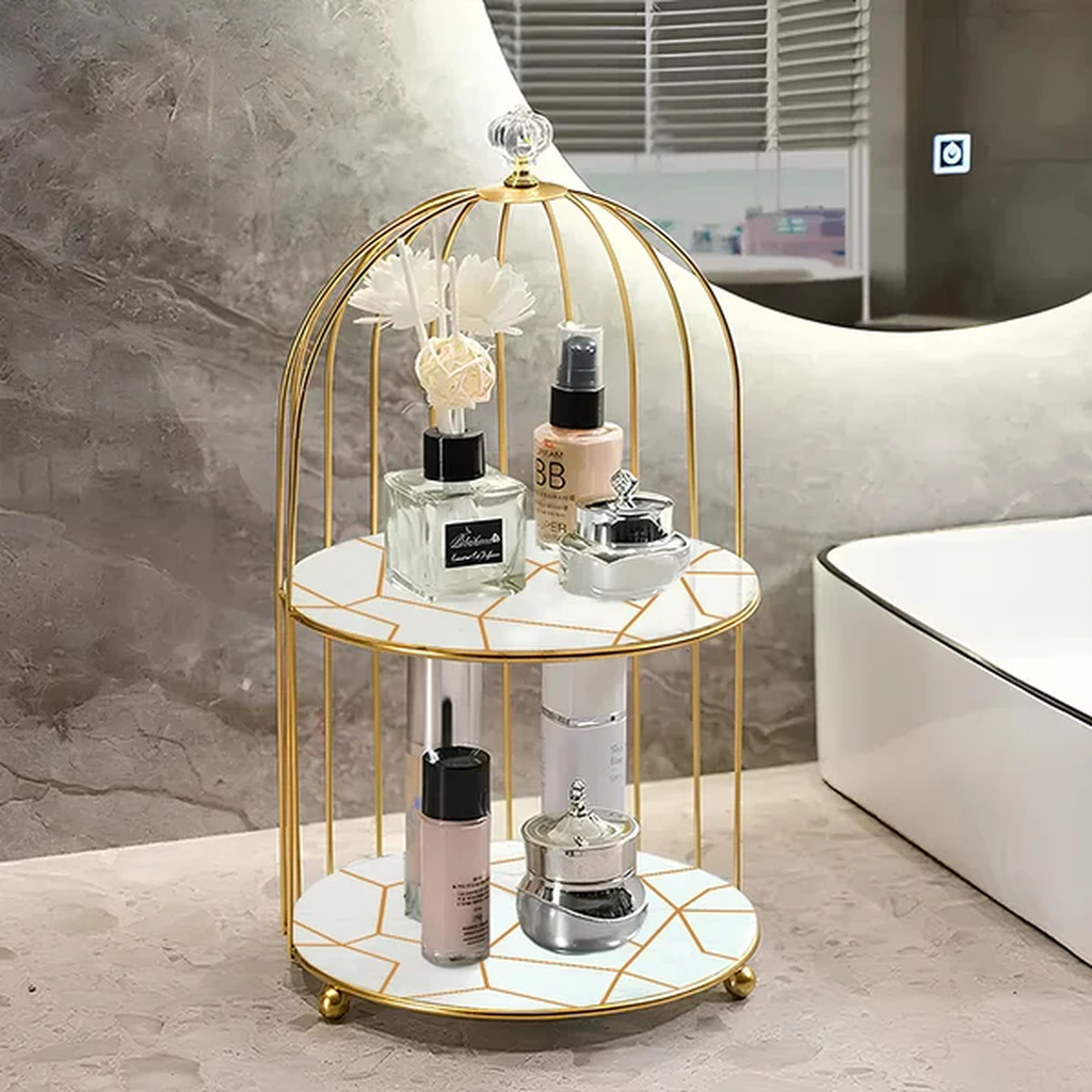 Golden Birdcage Cosmetic Display Stand