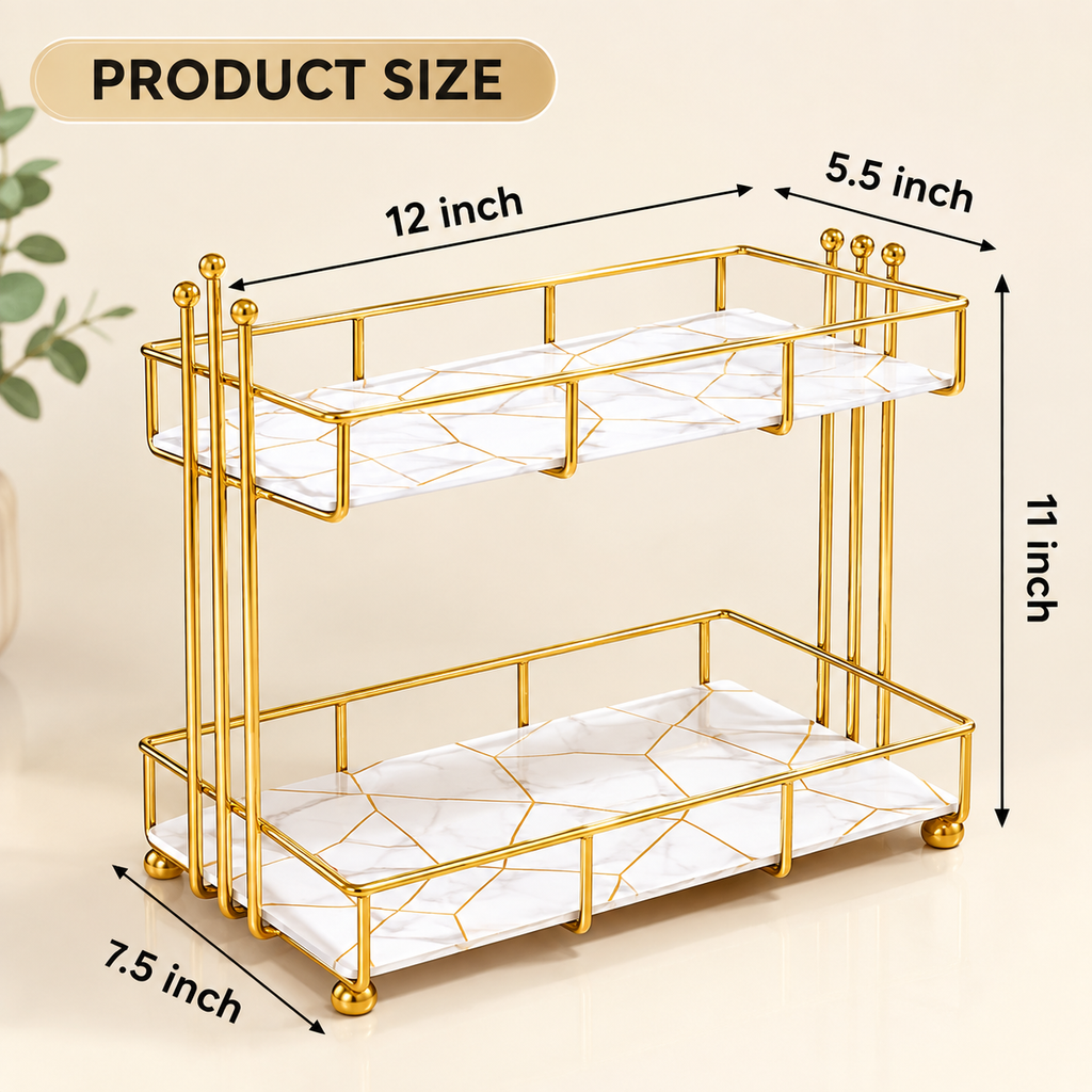 Golden Rail Vanity Tray product size diagram — 12 × 5.5 × 11 inches