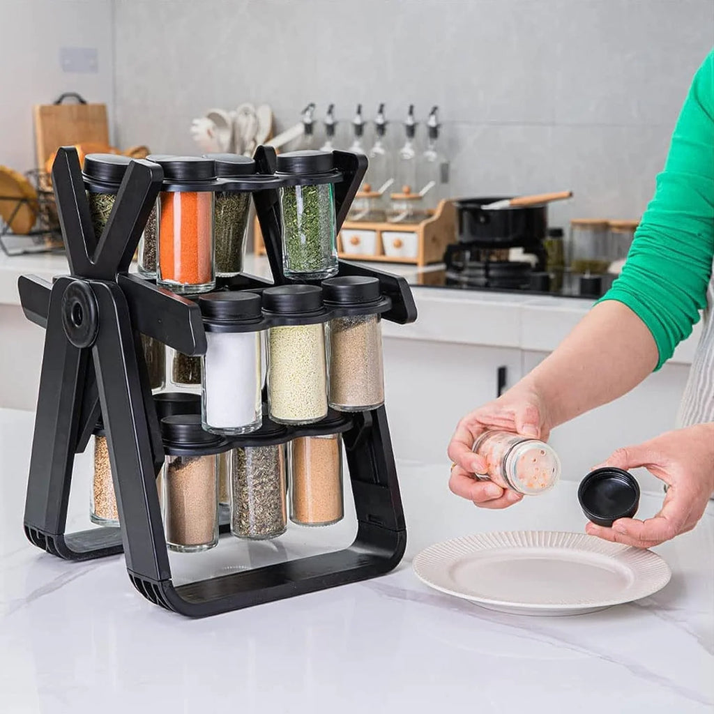 360° Rotating Ferris Wheel Spice Rack – 18 Glass Spice Jars