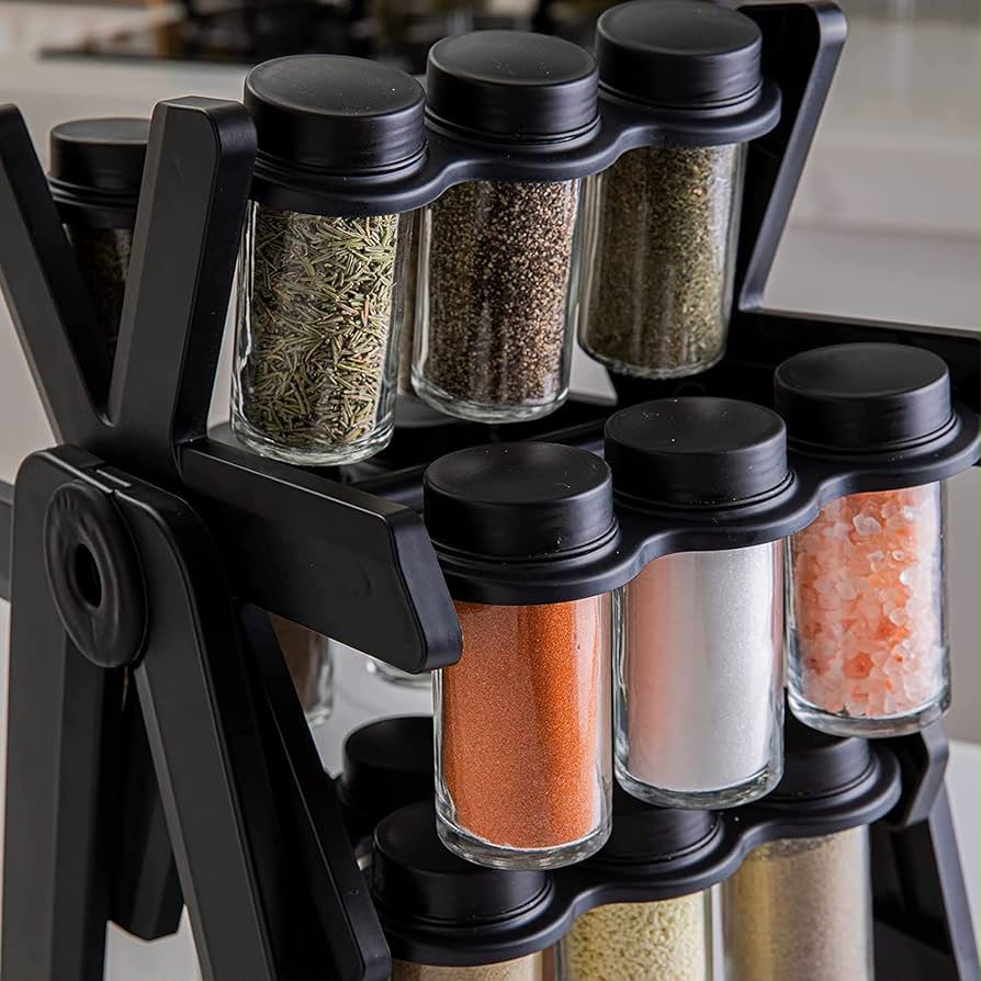 360° Rotating Ferris Wheel Spice Rack – 18 Glass Spice Jars