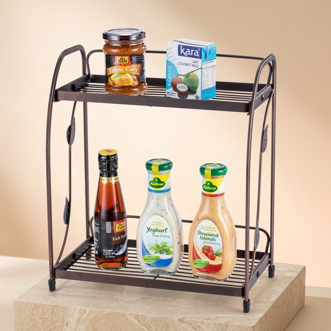 2-Tier Kitchen Storage Rack – Countertop Organizer for Spices, Sauces & Jars