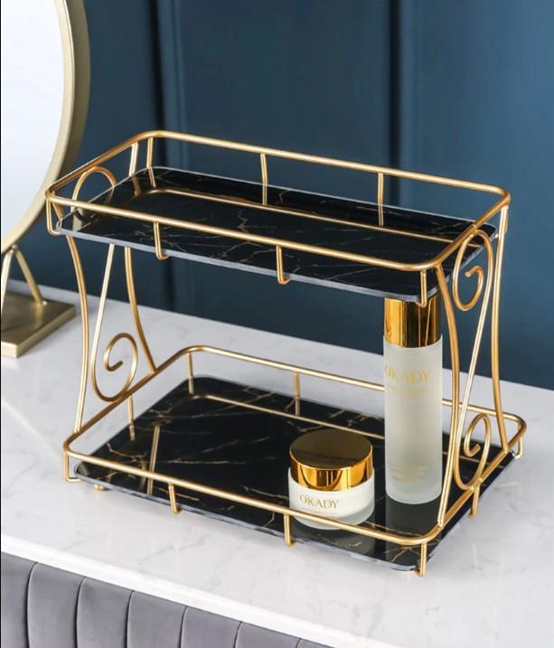 Luxury 2-Tier Gold & Marble Cosmetic Organizer