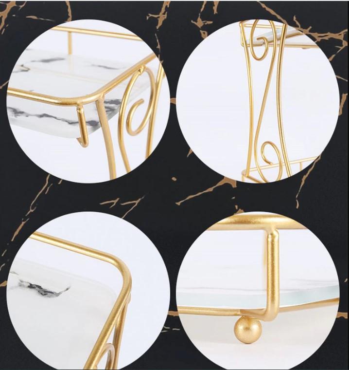 Luxury 2-Tier Gold & Marble Cosmetic Organizer