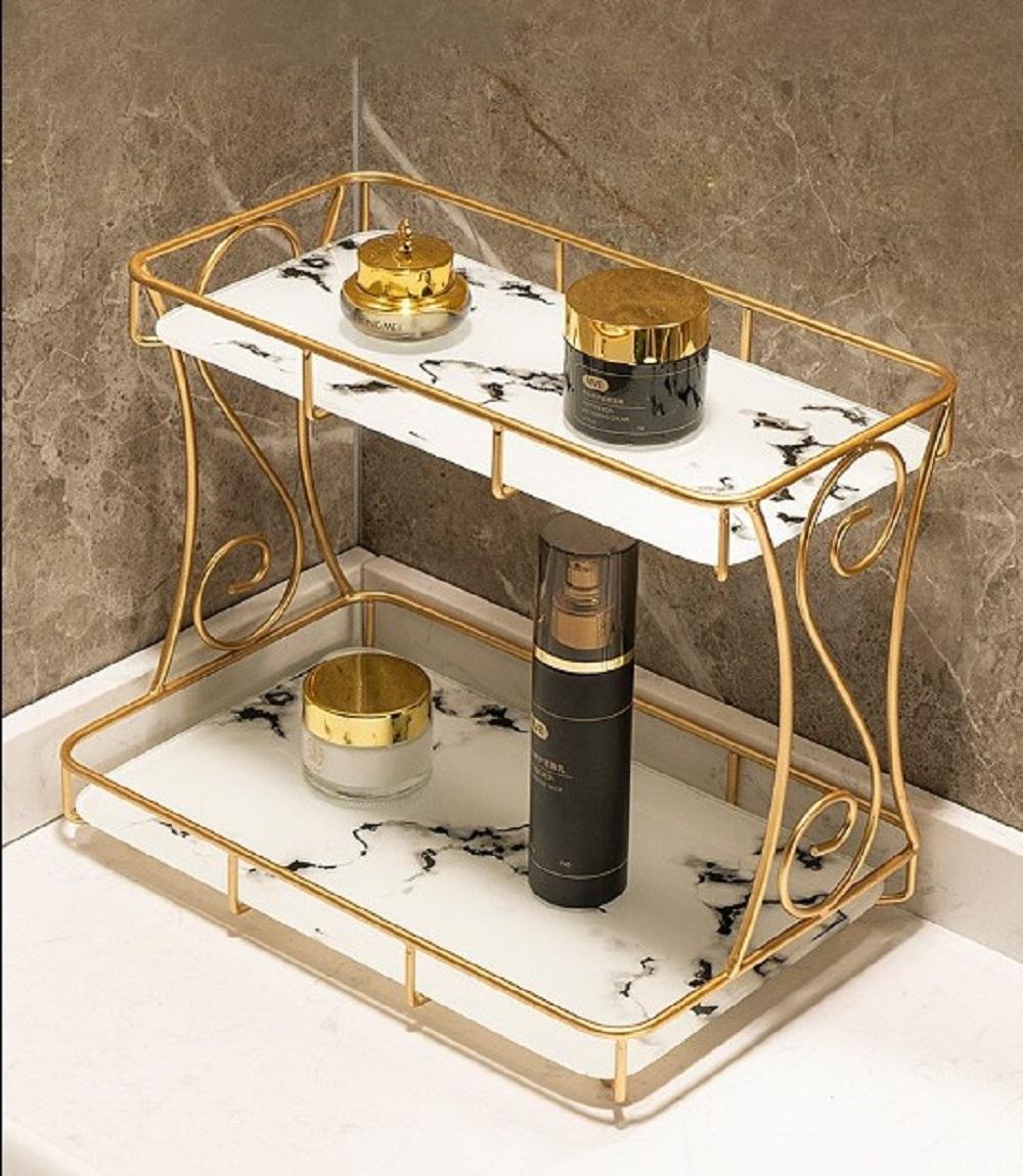 Luxury 2-Tier Gold & Marble Cosmetic Organizer