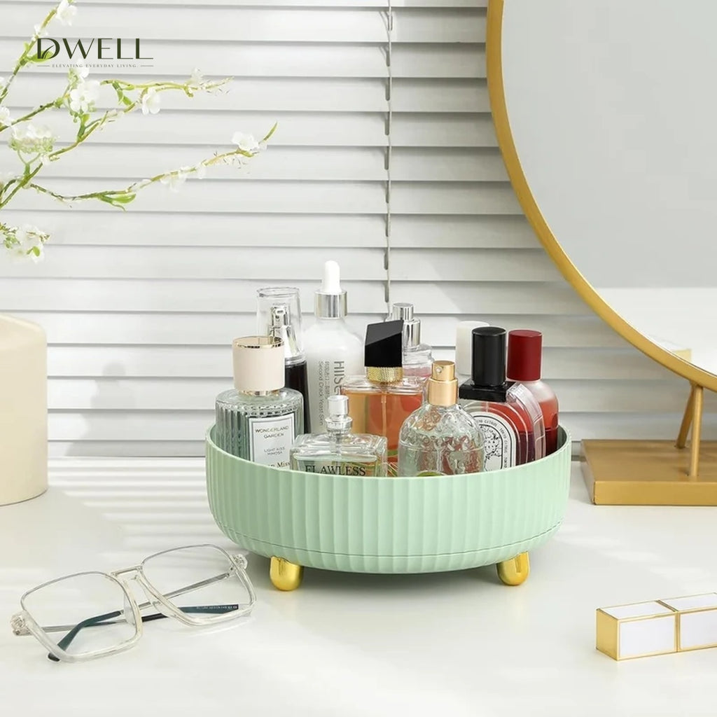 Luxury 360° Rotating Vanity Tray - Ribbed Organizer with Gold Feet