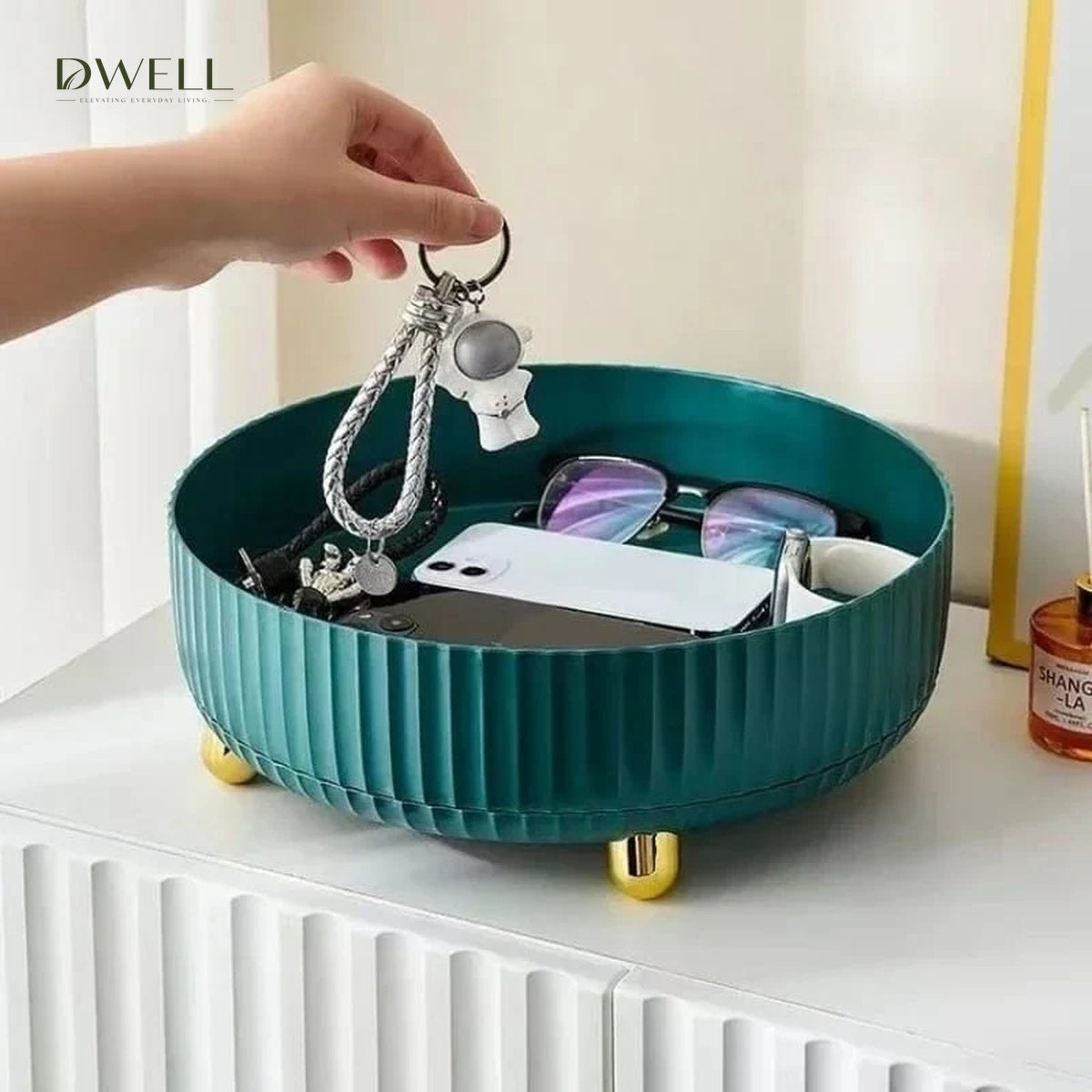 Luxury 360° Rotating Vanity Tray - Ribbed Organizer with Gold Feet