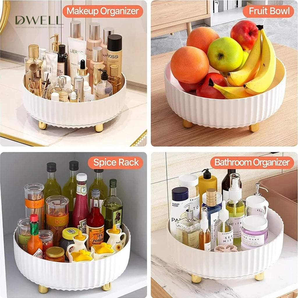 Luxury 360° Rotating Vanity Tray - Ribbed Organizer with Gold Feet