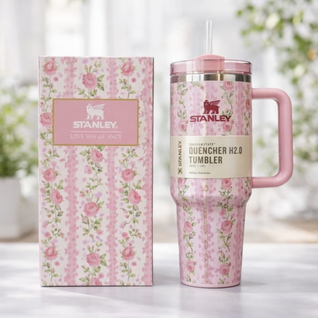 Stanley 40oz Floral Quencher Tumbler – Pink Floral  Insulated Travel Cup with Handle & Straw