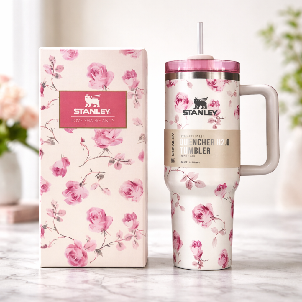 Stanley 40oz Floral Quencher Tumbler – Rose Floral  Insulated Travel Cup with Handle & Straw