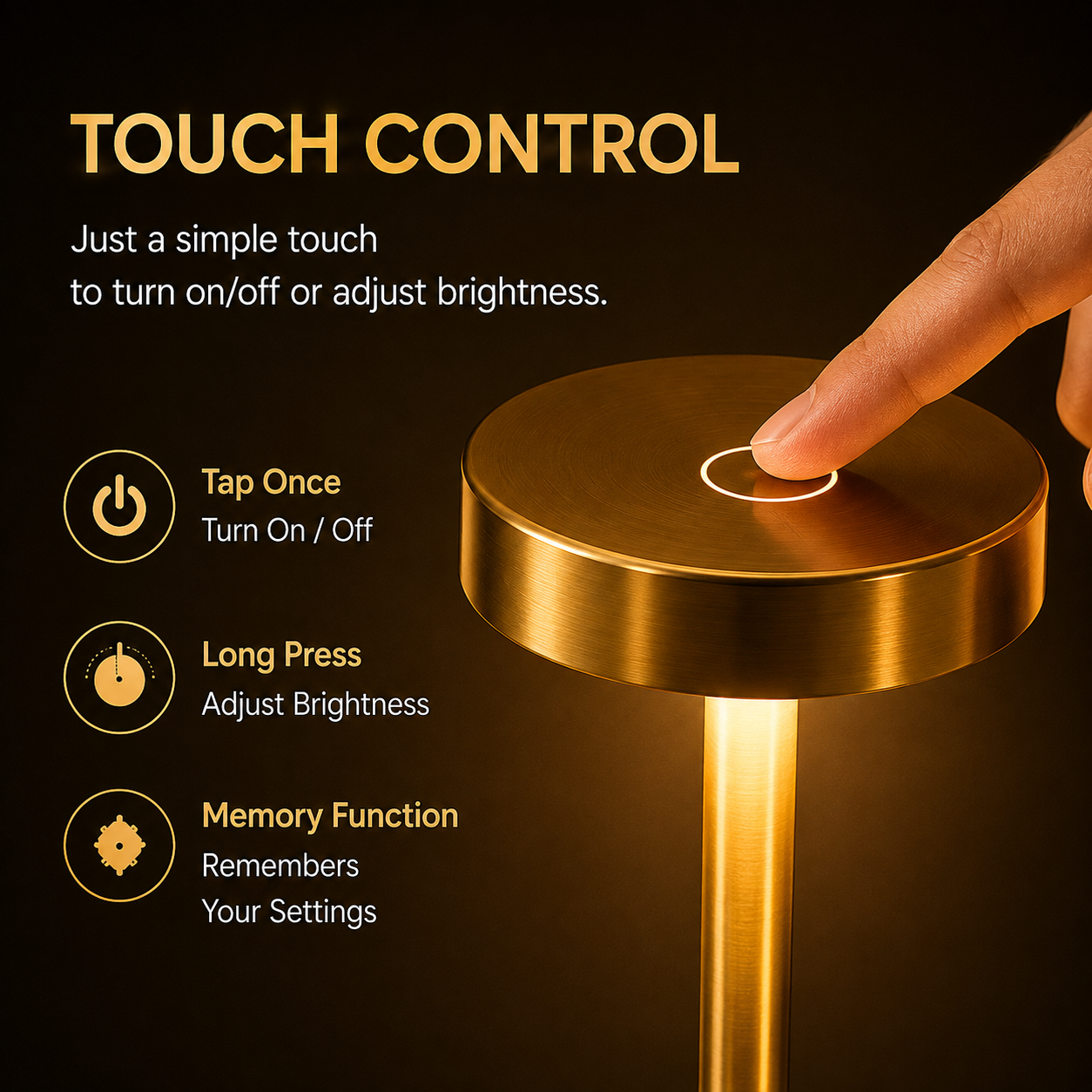 Touch Control LED Desk Lamp - Rechargeable Cordless Table Light