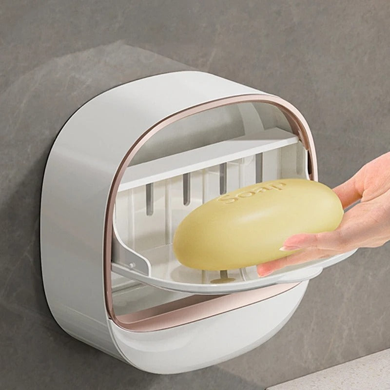 Wall Mounted Soap Dish Holder | Self-Draining Bathroom Soap Box with Storage Tray
