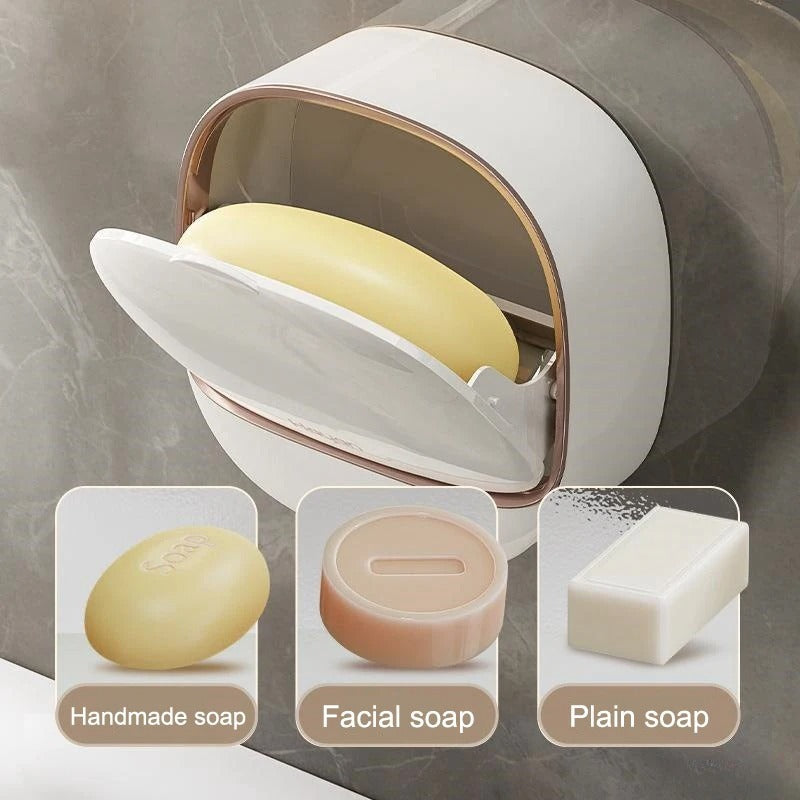 Wall Mounted Soap Dish Holder | Self-Draining Bathroom Soap Box with Storage Tray