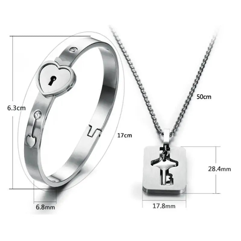 Lock & Key Couples Necklace and Bracelet