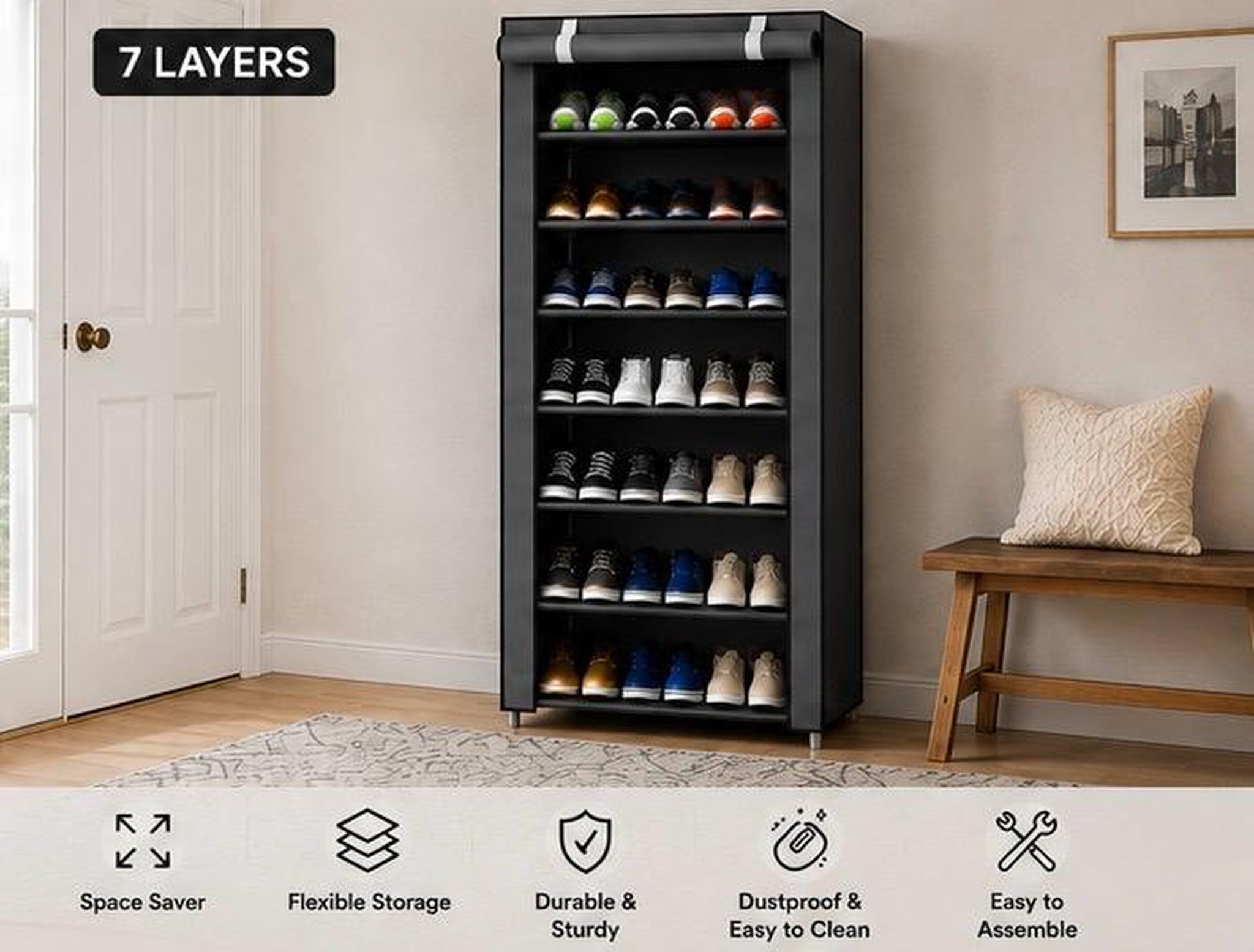 Foldable Shoe Rack Organizer - Multi Layer Dustproof Storage Cabinet