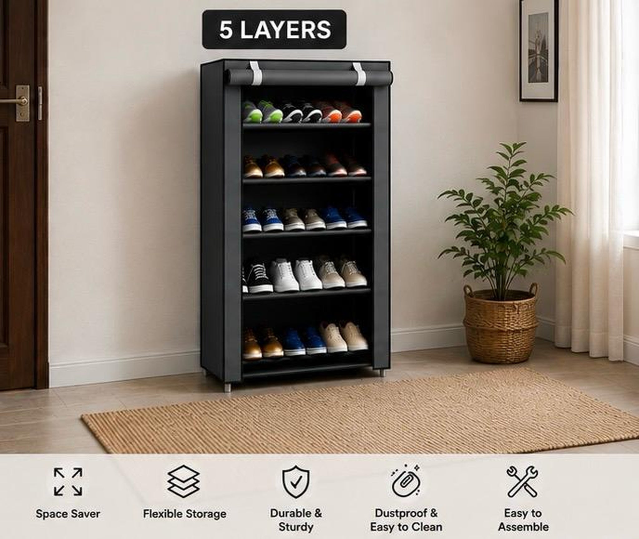 Foldable Shoe Rack Organizer - Multi Layer Dustproof Storage Cabinet