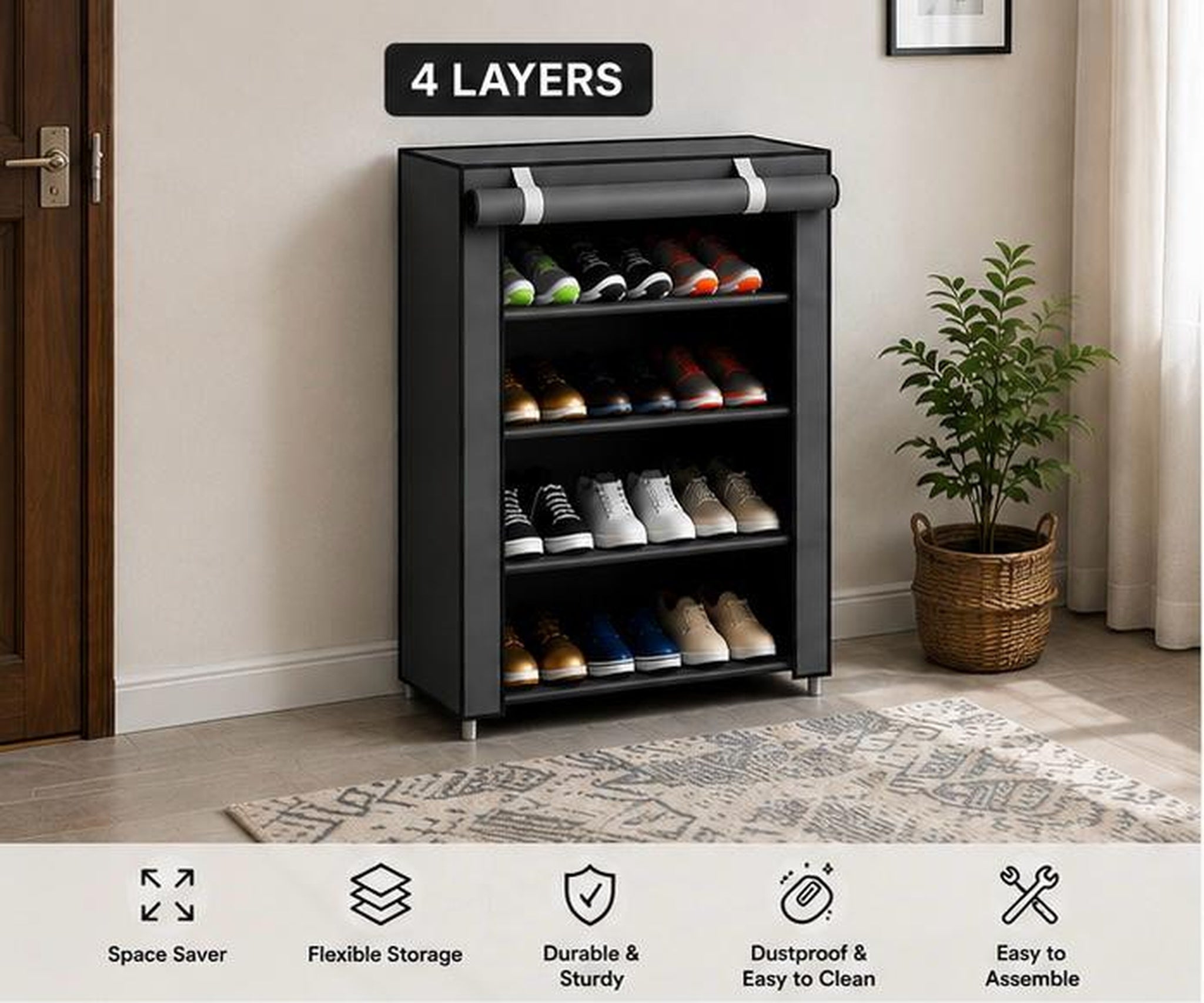 Foldable Shoe Rack Organizer - Multi Layer Dustproof Storage Cabinet
